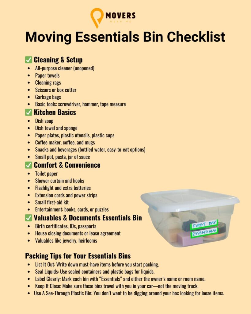 moving essentials bin checklist