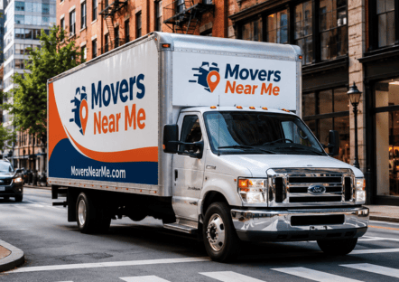 Best Movers moving truck traveling toward a destination